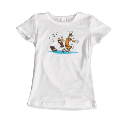 Calvin and Hobbes Dancing with Record Player T-Shirt