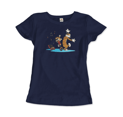 Calvin and Hobbes Dancing with Record Player T-Shirt