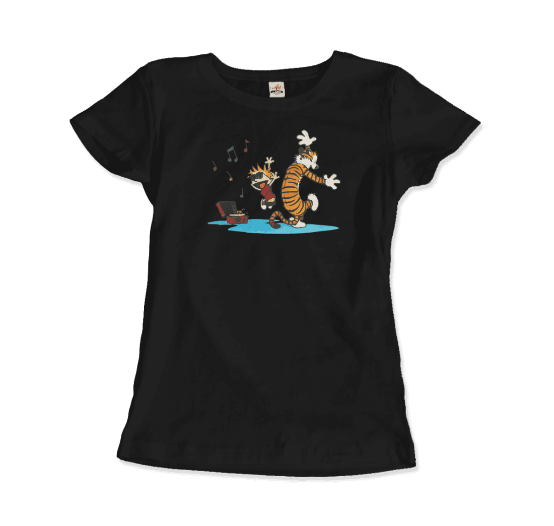 Calvin and Hobbes Dancing with Record Player T-Shirt