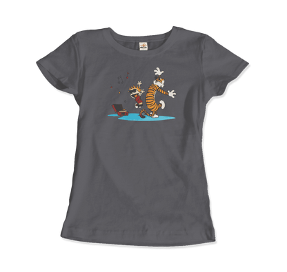 Calvin and Hobbes Dancing with Record Player T-Shirt