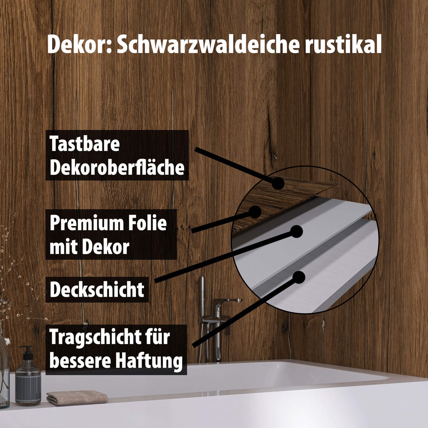 Duschrückwand - Schwarzwaldeiche rustikal (250x100cm)