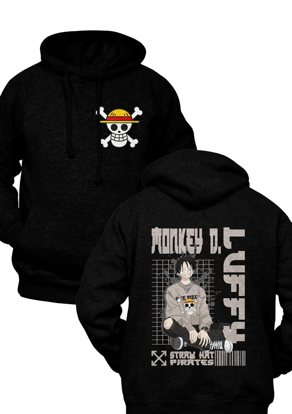 Felpa con Cappuccio Fronte Retro Monkey D Luffy Rubber Urban Style One Piece Anime