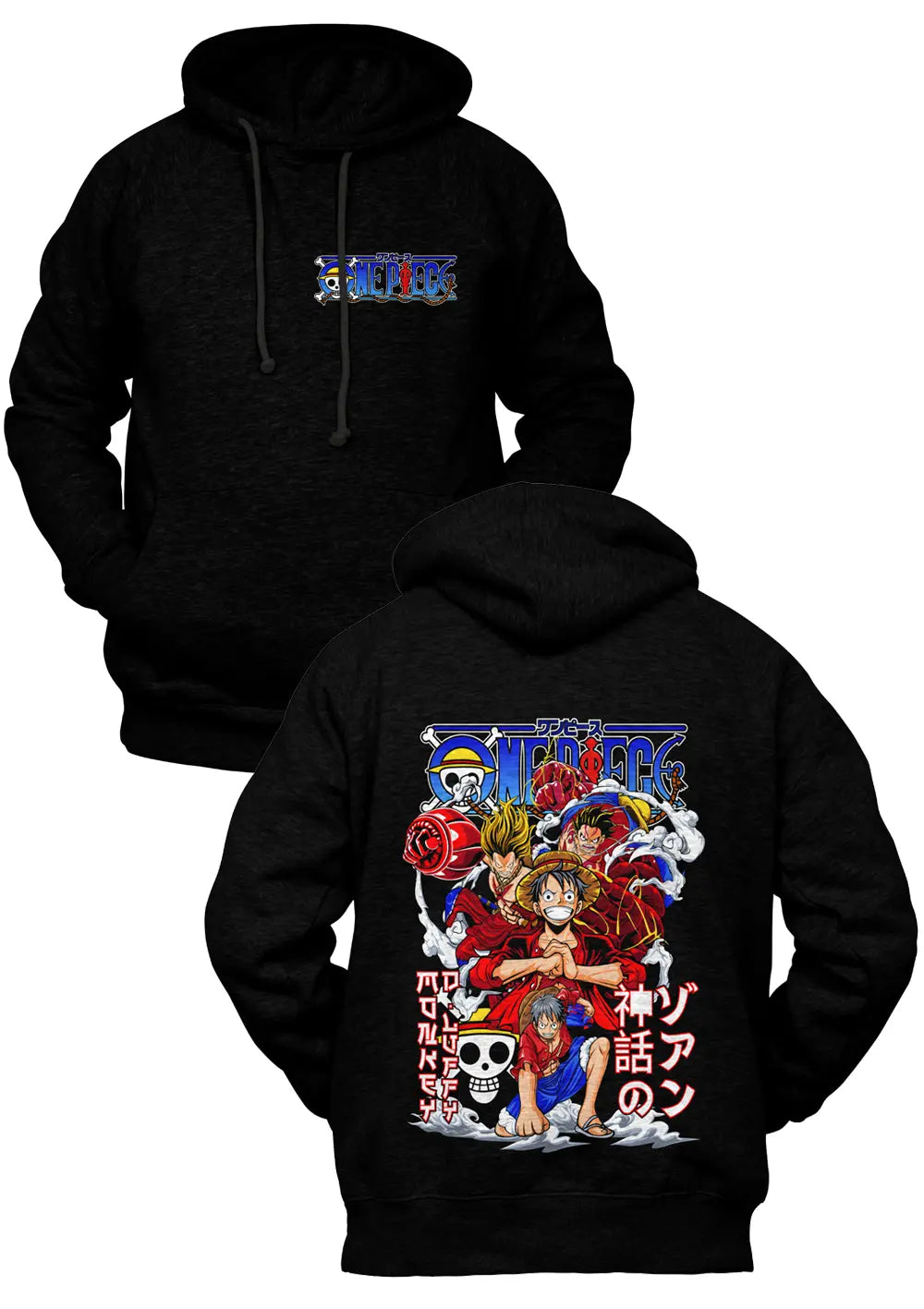 Felpa con Cappuccio Fronte Retro Monkey D Luffy Rubber One Piece Anime