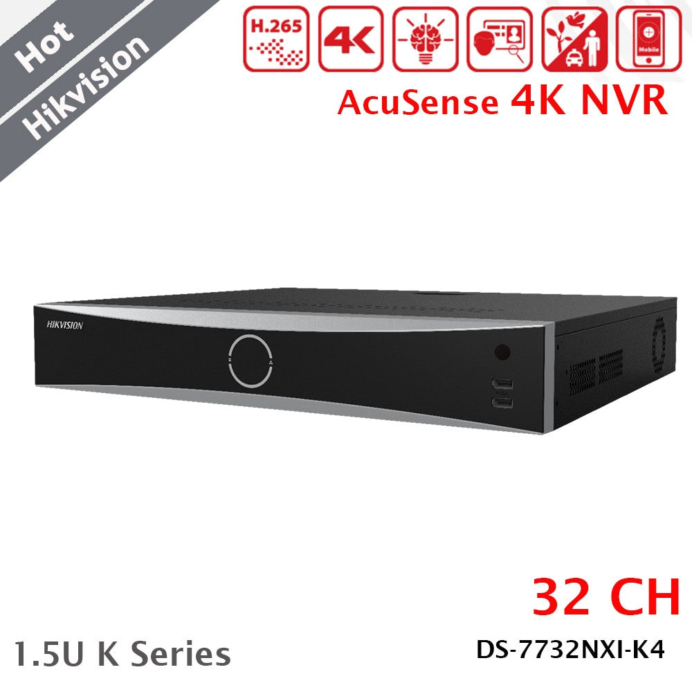 Hikvision 32-Kanal NVR 4K 1,5U K Series AcuSense 4 SATA Human Vehicle Recognition
