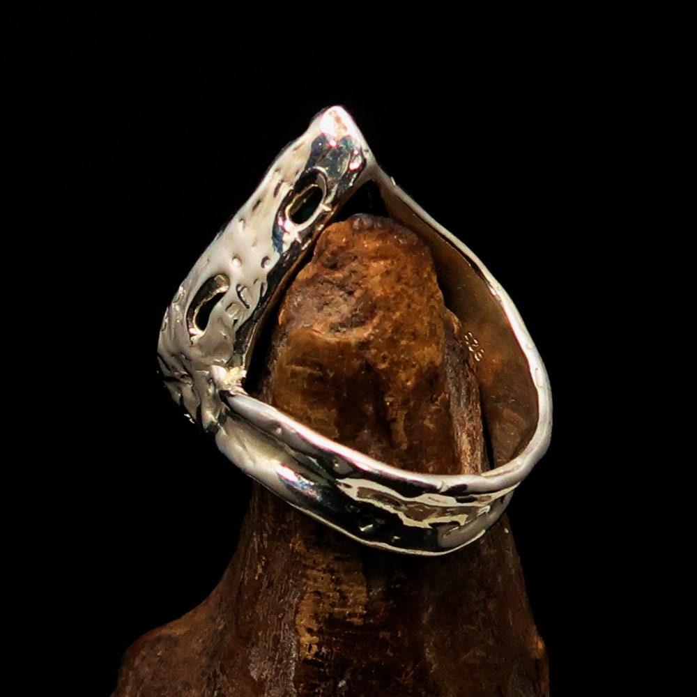 Malachite Silver Ring, Artwork Sterling Silver Ring, Green Pear Malachite, handmade silver ring, Unique Design, gift for her - Size 9