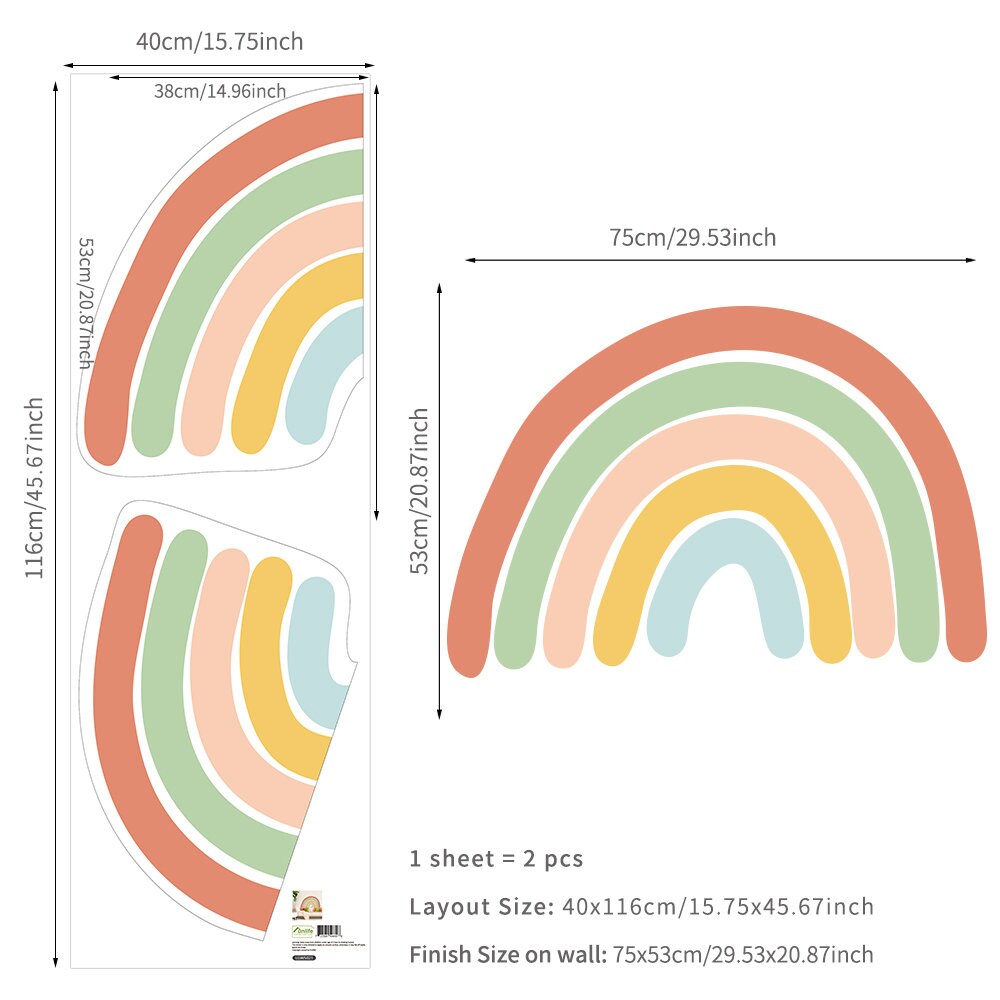 Sticker Kinderzimmer Wandaufkleber Boho Stil Regenbogen Blumen I Wand Deko I Wandtattoos I Babyzimmer Wand Deko I Sticker Set