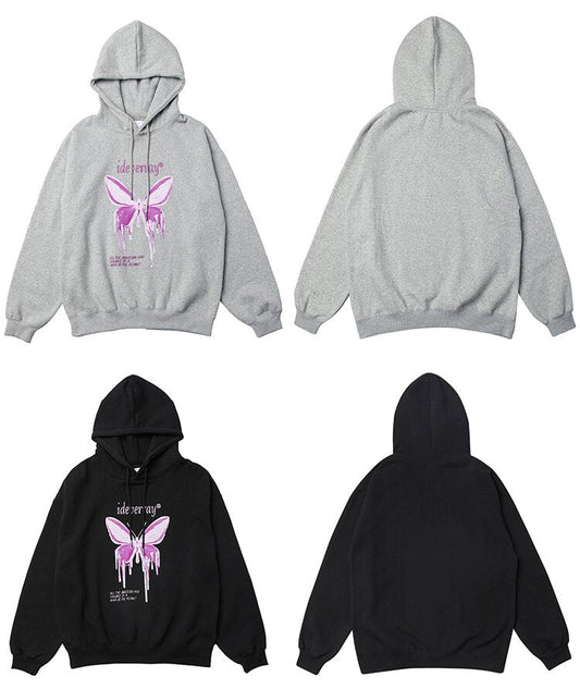 Hoodie Men Purple Gradient Butterfly Letter Printed Pullover Winter Oversize Hip Hop Fashion Harajuku Sweatshirt Winter