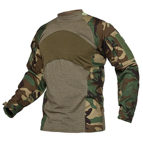 Mens T-shirts Long Sleeve Cotton Camouflage Tactical T Shirts Military Army Tshirts Man Airsoft Clothing
