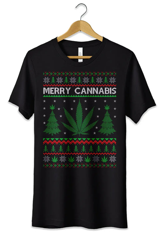 T-Shirt Maglietta Natalizia Merry Cannabis Natale